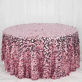 120" Big Payette Pink Sequin Round Tablecloth Premium Collection