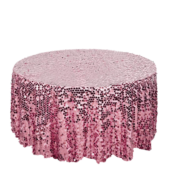 120" Big Payette Pink Sequin Round Tablecloth Premium Collection