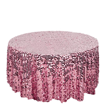120" Pink Seamless Big Payette Sequin Round Tablecloth Premium Collection