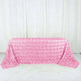 90x132inch Pink Grandiose 3D Rosette Satin Rectangle Tablecloth