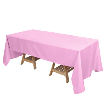 72"x120" Pink Seamless Polyester Rectangle Tablecloth, Reusable Linen Tablecloth