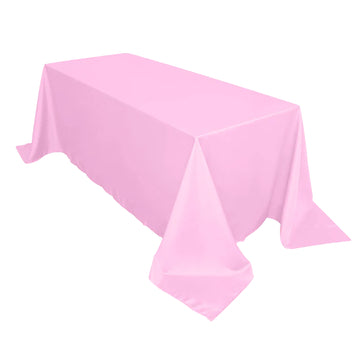 90"x132" Pink Seamless Polyester Rectangular Tablecloth for 6 Foot Table With Floor-Length Drop