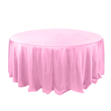 132" Pink Seamless Polyester Round Tablecloth for 6 Foot Table With Floor-Length Drop