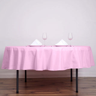 Add a Touch of Elegance to Your Event with the 90" Pink Seamless Polyester Round Tablecloth