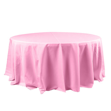 120" Pink Seamless Polyester Round Tablecloth for 5 Foot Table With Floor-Length Drop