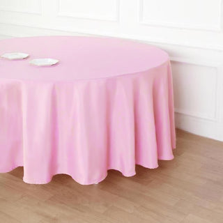 Add a Pop of Elegance with the 120" Pink Seamless Polyester Round Tablecloth