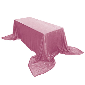 90X156" Pink Seamless Premium Sequin Rectangle Tablecloth for 8 Foot Table With Floor-Length Drop