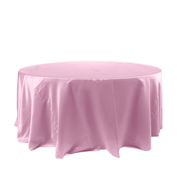 120" Pink Seamless Satin Round Tablecloth for 5 Foot Table With Floor-Length Drop