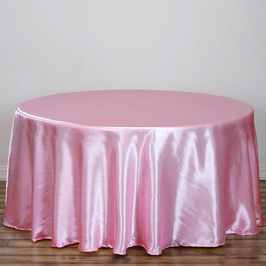 120" Pink Seamless Satin Round Tablecloth
