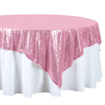 72"x72" Pink Sequin Sparkly Square Table Overlay