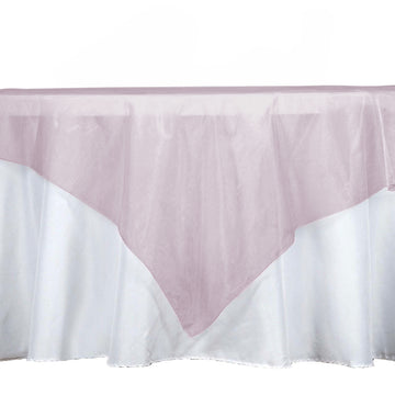 60"x60" Pink Sheer Organza Square Table Overlay