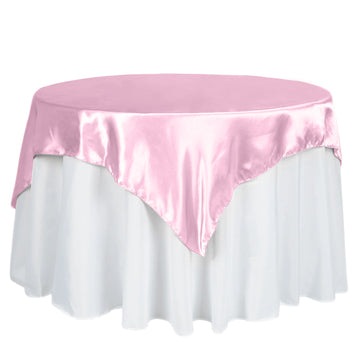 60"x60" Pink Square Smooth Satin Table Overlay