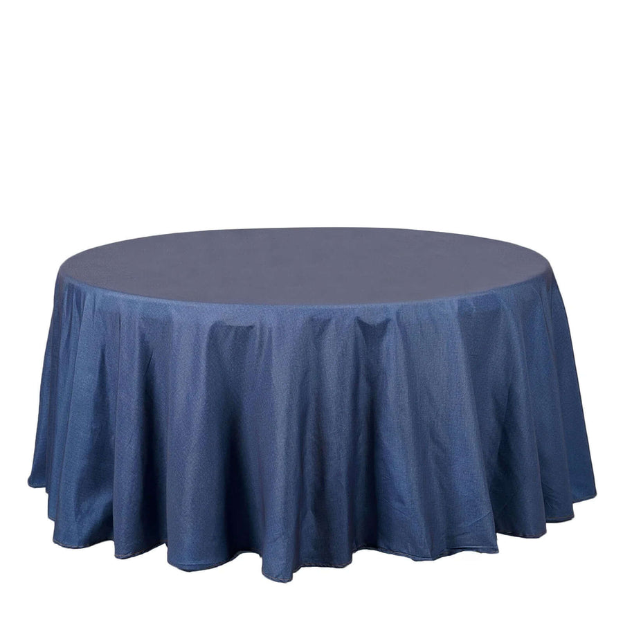 120" Premium Dark Blue Faux Denim Polyester Round Tablecloth