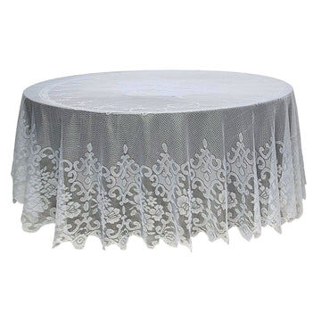 120" Premium Lace Ivory Round Seamless Tablecloth for 5 Foot Table With Floor-Length Drop