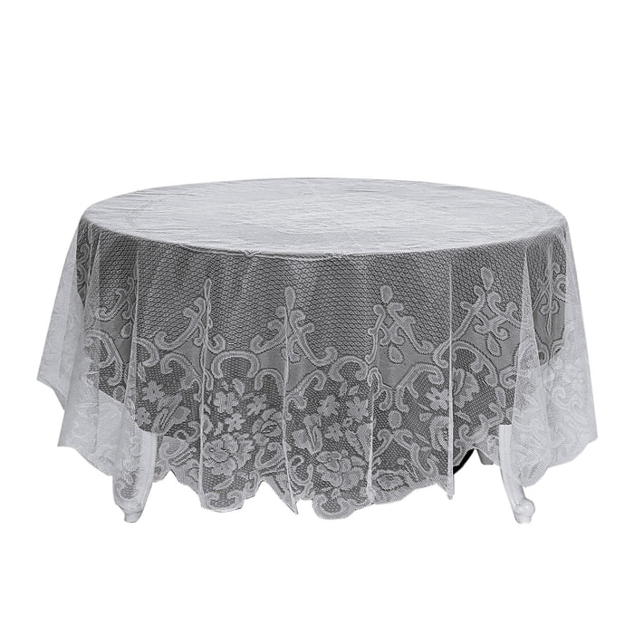 90" Premium Lace White Round Seamless Tablecloth