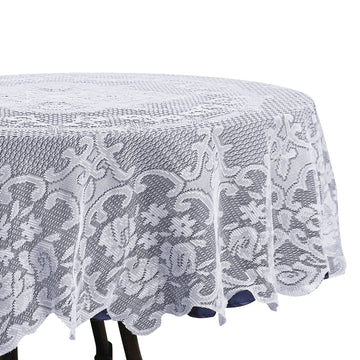 70" Premium Lace White Round Seamless Tablecloth