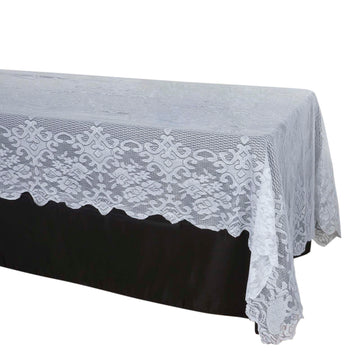 60"X126" Premium Lace White Seamless Rectangular Oblong Tablecloth