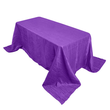90"x132" Purple Accordion Crinkle Taffeta Seamless Rectangular Tablecloth for 6 Foot Table With Floor-Length Drop