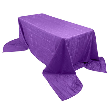 90"x156" Purple Accordion Crinkle Taffeta Seamless Rectangular Tablecloth for 8 Foot Table With Floor-Length Drop