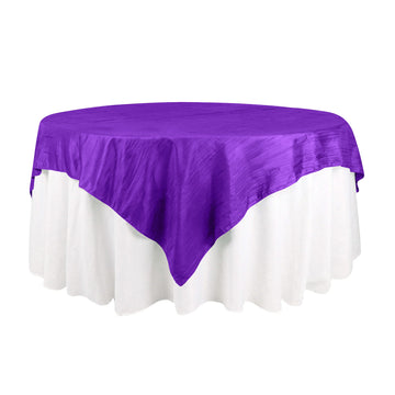 72"x72" Purple Accordion Crinkle Taffeta Table Overlay, Square Tablecloth Topper
