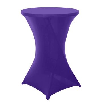 Purple Highboy Spandex Cocktail Table Cover, Fitted Stretch Tablecloth for 24"-32" Dia High Top Tables