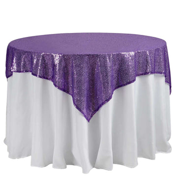 60"x60" Purple Duchess Sequin Square Table Overlay