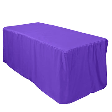 Purple Fitted Polyester Rectangle Tablecloth 6ft Table Cover For 72"x30" Tables