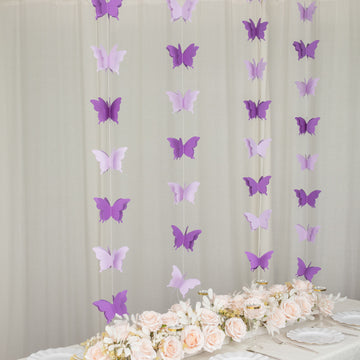 2 Pack 9ft Purple 3D Paper Butterfly Hanging Garland Streamers, Party String Banners