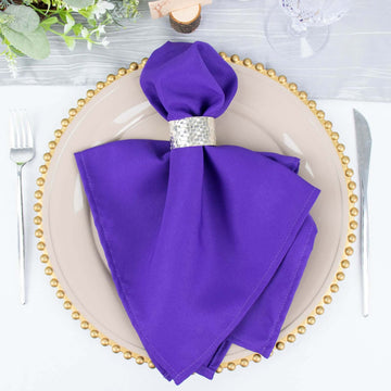 5 Pack Purple Premium Polyester Cloth Napkins with Hemmed Edges, Reusable Dinner Napkins 20"x20 - 220GSM