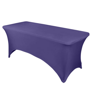 Purple Stretch Spandex Rectangle Tablecloth 8ft Wrinkle Free Fitted Table Cover for 96"x30" Tables