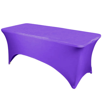 6ft Purple Rectangular Stretch Spandex Tablecloth