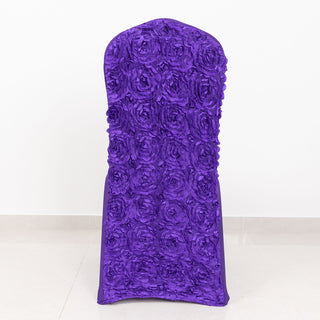 Create a Memorable Event with Purple Satin Rosette Spandex Stretch Banquet Chair Cover