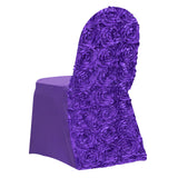 Purple Satin Rosette Spandex Stretch Banquet Chair Cover, Fitted Slip On Chair Cover