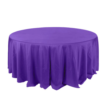 132" Purple Seamless Polyester Round Tablecloth for 6 Foot Table With Floor-Length Drop