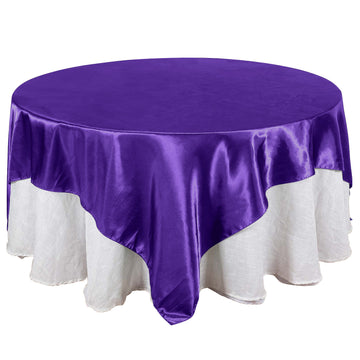 90"x90" Purple Seamless Satin Square Table Overlay