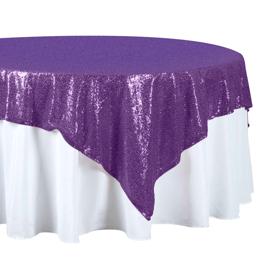 72" Premium Stripe Sequin Square Overlay For Wedding Catering Party Table Decorations - Purple