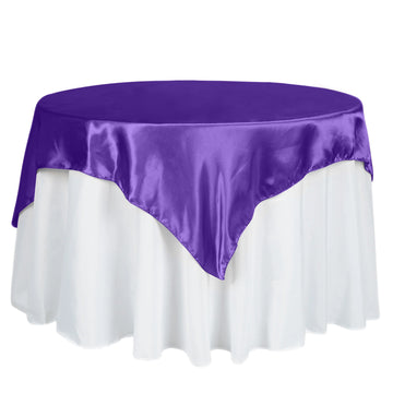 60"x60" Purple Square Smooth Satin Table Overlay