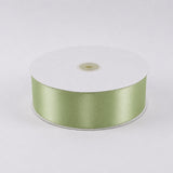 Light green satin ribbon spool on white background#whtbkgd