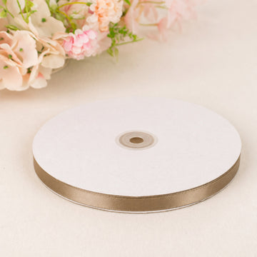 100 Yards 3/8" Champagne Single Face Decorative Satin Ribbon