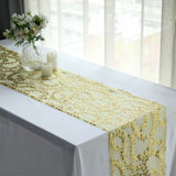 Add a Touch of Luxury with the Sparkly Gold Leaf Vine Sequin Tulle Table Runner
