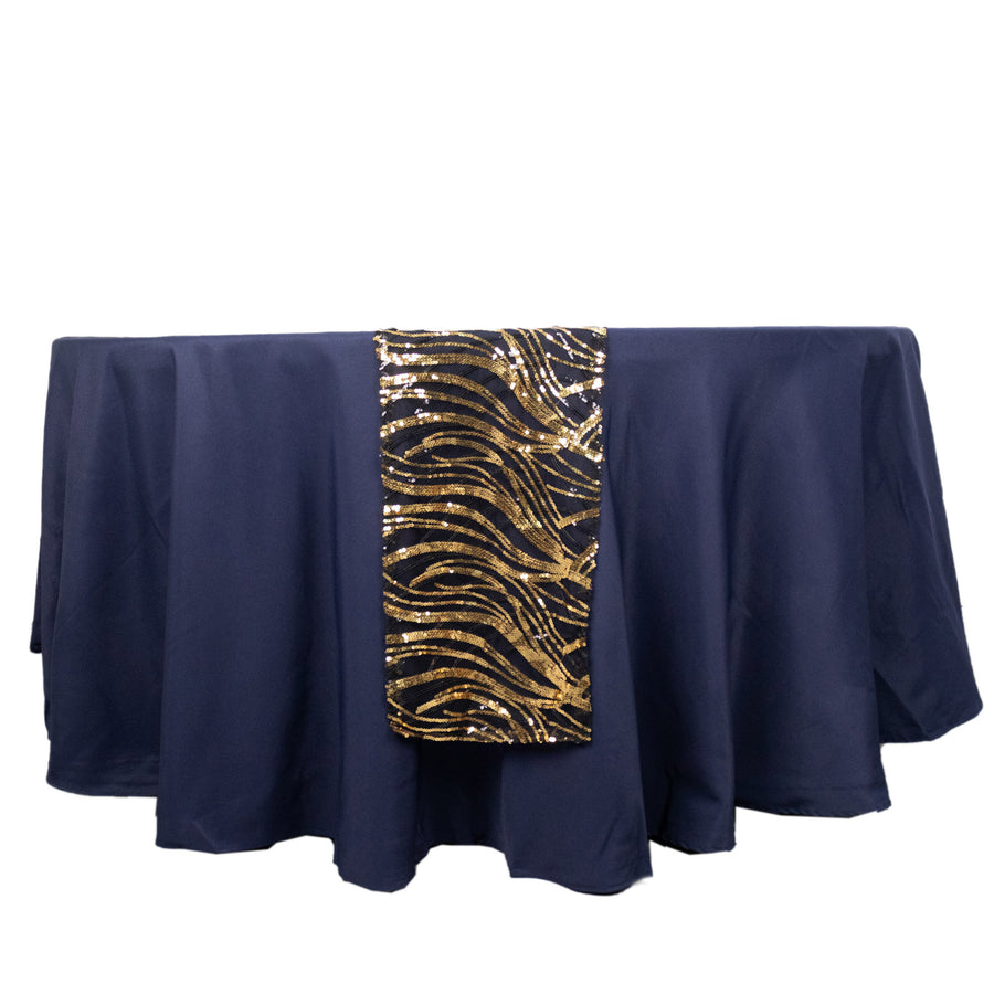 12x108inch Black Gold Wave Mesh Table Runner With Embroidered Sequins