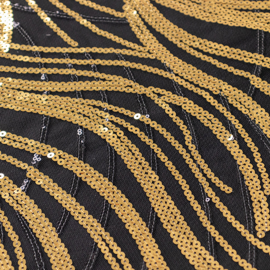 12x108inch Black Gold Wave Mesh Table Runner With Embroidered Sequins#whtbkgd