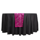 Fuchsia Silver Wave Mesh Table Runner With Embroidered Sequins