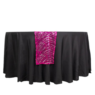 12"x108" Fuchsia Silver Wave Embroidered Sequins Table Runner