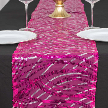 12"x108" Fuchsia Silver Wave Embroidered Sequins Table Runner