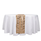 12x108inch Gold Wave Mesh Table Runner With Embroidered Sequins