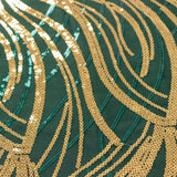 12x108inch Hunter Emerald Green Gold Wave Mesh Table Runner With Embroidered Sequins