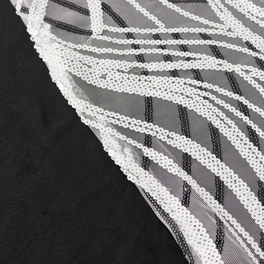 12x108inch White Black Wave Mesh Table Runner With Embroidered Sequins