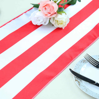 Create a Striking Tablescape with the Red/White Stripes Satin Table Runner