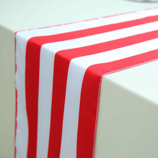 Add a Pop of Color to Your Event with the Red/White Stripes Satin Table Runner